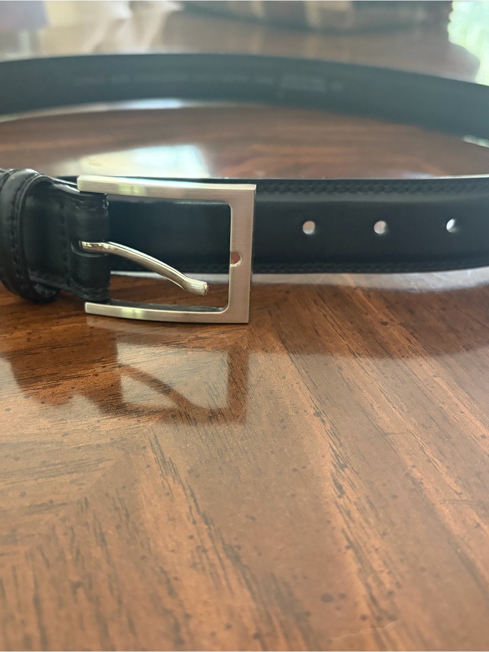Size 38 Stafford Black Leather Belt -Silver colored Buckle